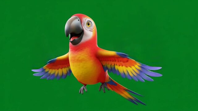 Joyful Scarlet Macaw in Flight: A 3D Rendered Cartoon Bird