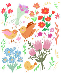 birds and flowers