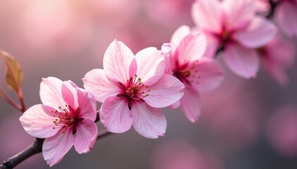 Obraz premium Delicate pink sakura blossoms, soft petals, intricate branch pattern, floral design, springtime, art