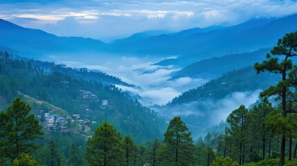 Fototapeta premium Misty mountain valley scenery