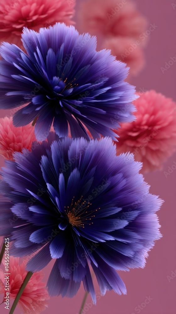 Aufkleber a digitally rendered arrangement showcases vibrant violet and coral floral forms against a soft matc