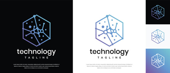 Technology connection hexagon logo design. Technology connection logo template. Technology logo symbol icon	