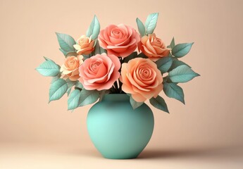 Fototapeta premium Pastel Roses Floral Arrangement in Vase for Spring Home Decor