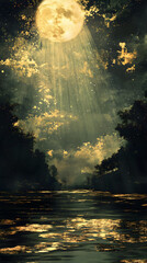 Moonlit Elegance: A Golden Nightscape Where Shadows Dance in Celestial Harmony