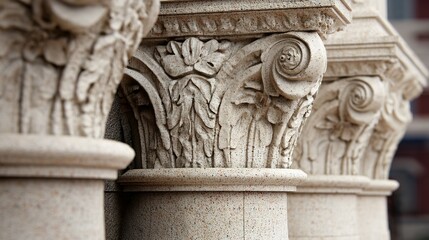 Obraz premium Ornate stone capitals adorning classical pillars.