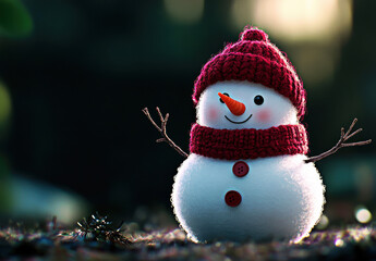 A whimsical snowman dons a cozy hat and scarf, radiating joy.