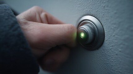 A hand adjusts a dial with a glowing indicator.