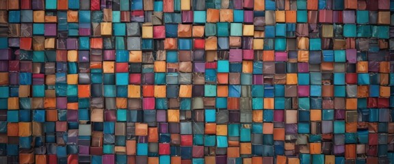 Fototapeta premium Dynamic photo mosaic, irregular grid of colorful rectangles, pictures, graphics, photo mosaic