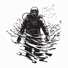 Scuba diver exploring underwater depths image vector isolated on white background.