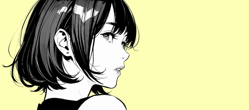 髪の短い振り返り美人
