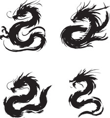 black ink brush stroke dragon vector