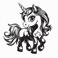 Cute Unicorn Cartoon Little Pony Kawaii Animal Vector Image Isolated on white Background.