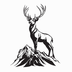 Deer On Mountain Peak Image vector Isolated on white background.
