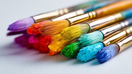 Obraz premium Paintbrushes arranged in rainbow colors isolated on white background