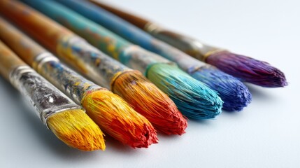 Fototapeta premium Paintbrushes arranged in rainbow colors isolated on white background