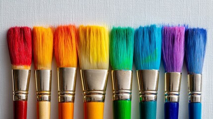 Fototapeta premium Paintbrushes arranged in rainbow colors isolated on white background