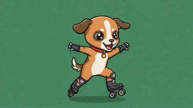 Adorable Puppy Roller Skating Cartoon Illustration