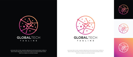 Global technology logo design vector concept. Global pixel logo template. Technology logo symbol icon	

