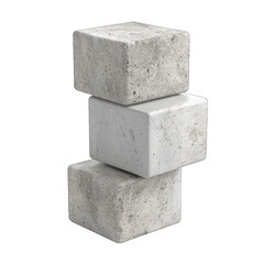 Stacked concrete cubes three rough gray stone blocks on white background