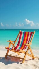 Colorful wooden beach chair, horizontal stripes, wooden beach furniture, vibrant