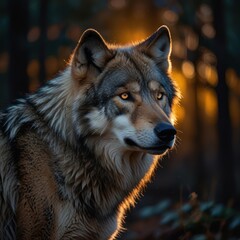 Obraz premium Majestic wolf bathed in golden sunlight