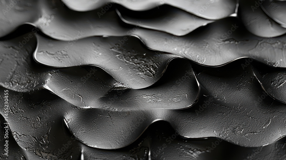 Poster side angle 3d realistic 4k textured background showcasing unique dark patterns with folded organic s