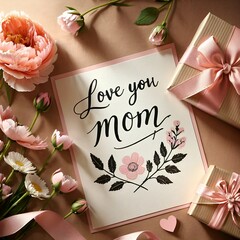 Classic Mother’s Day card with floral leaves and ribbon