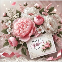 Elegant Mother’s Day card with roses and pearls