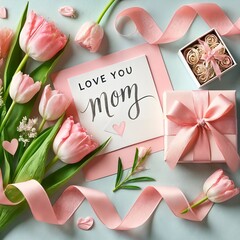 Floral Mother’s Day card with tulips and pastel ribbon