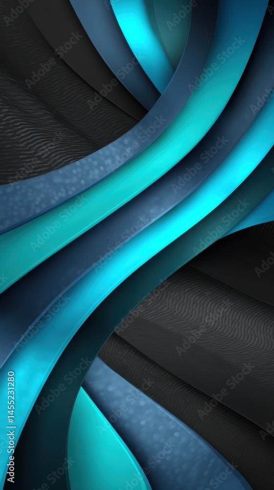Poster abstract flowing design with blue, cyan, and dark textured layers creating depth and modern artistic