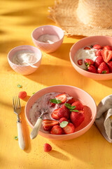 Creamy and delicious strawberries as summer fresh dessert.
