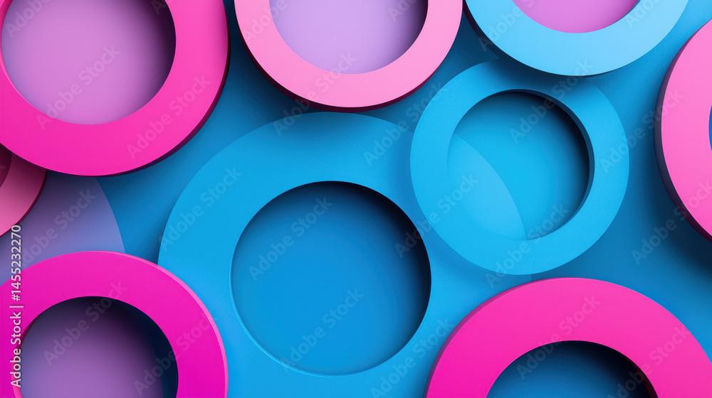 Aufkleber a vibrant 3d pop art background features overlapping pink, blue, and purple circles in a realistic 4