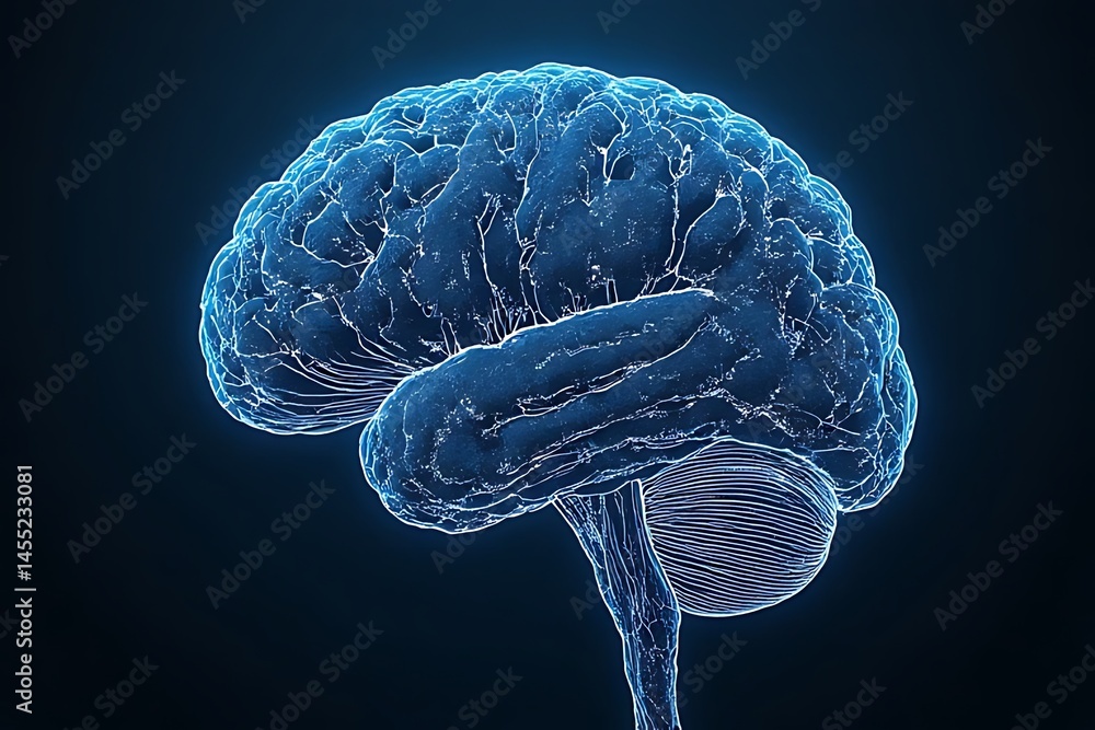 Poster neuroscience breakthrough research lab digital art technology macro view brain function