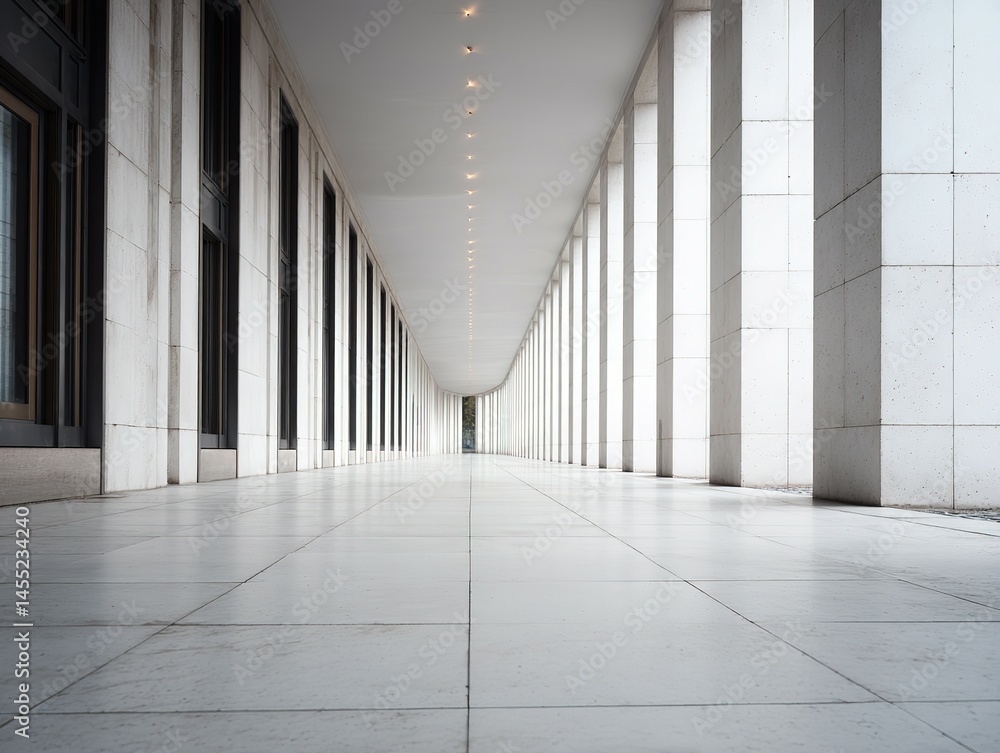 Poster Elegant colonnaded hallway extending to a distant point.