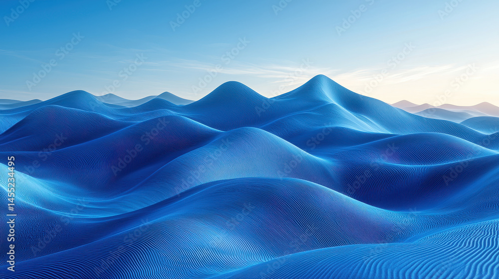 Poster a realistic 4k side angle view showcases a modern 3d background of undulating blue abstract waves cr