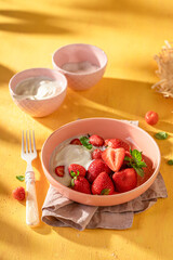 Creamy and delicious strawberries as simple summer snack.
