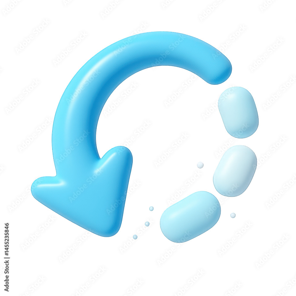 Poster a glossy blue 3d refresh or repeat arrow symbol with smooth progress indicators following.