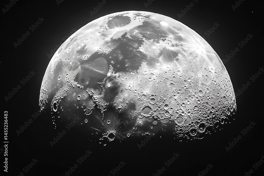 Canvas Prints detailed close-up view of the moon's surface, showcasing craters and textures in grayscale