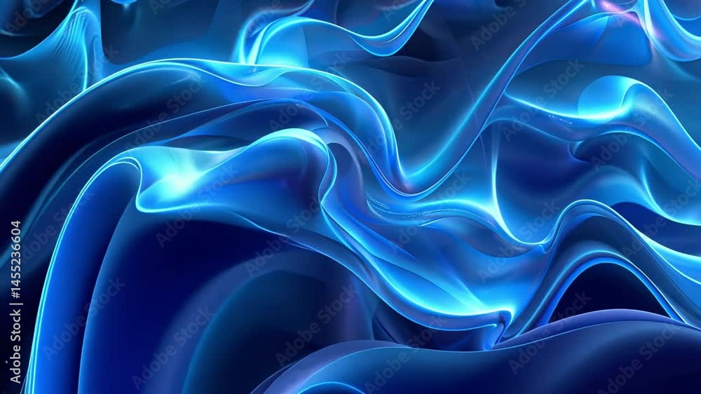 Poster fluid blue waves mesmerizing abstract background of smooth curves and dynamic light textures evoking