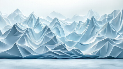 Realistic 4K 3D geometric background artwork showcasing detailed side angle view of abstract ice mountain landscape, creating serene modern design element.