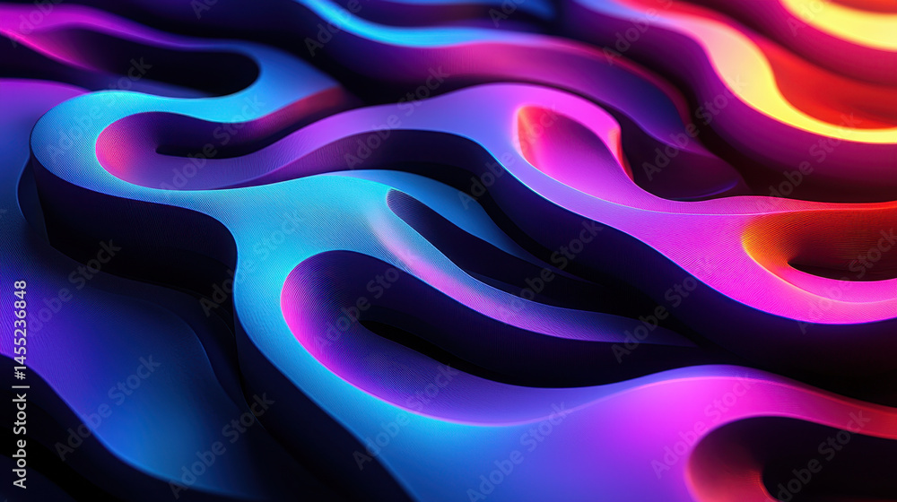 Poster a realistic 4k 3d background shows fluid patterns with dynamic side angle lighting, creating a visua