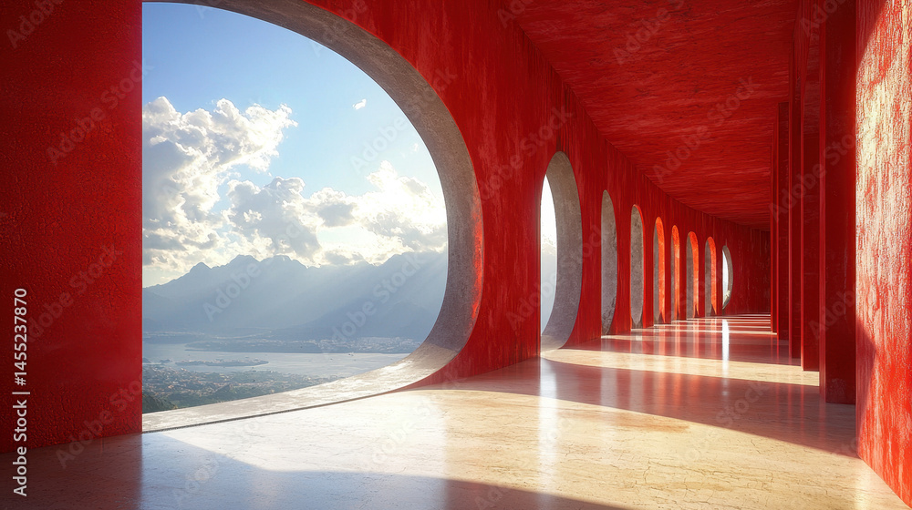 Aufkleber a realistic 3d rendered abstract background featu dynamic, creative red architecture with a clear sk