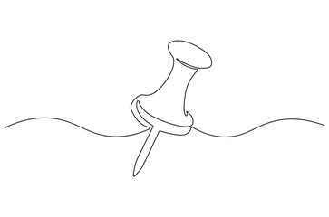 Continuous one line drawing of Push pin. Single line drawing illustration of Paper pin. Pin icon concept vector art. Doodle line illustration.