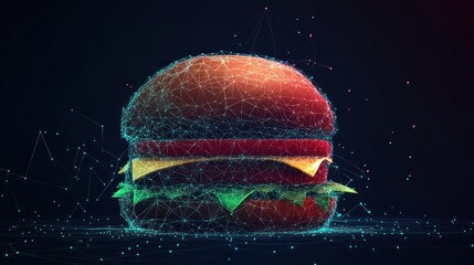 Futuristic Fast Food: Digital Rendering of a Burger with Connected Network