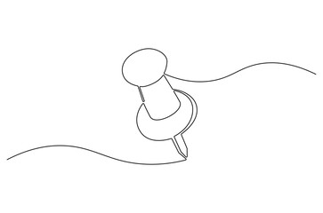Continuous one line drawing of Push pin. Single line drawing illustration of Paper pin. Pin icon concept vector art. Doodle line illustration.