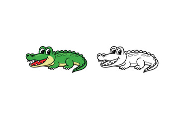 Obraz premium Adorable cartoon crocodile illustration green reptile animal happy smiling cute character design for kids coloring book