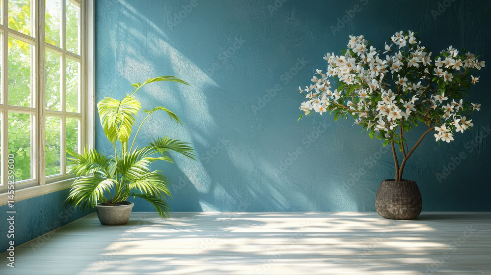 Poster compelling 3d rendered background of a realistic modern room with potted plants in side angle view s