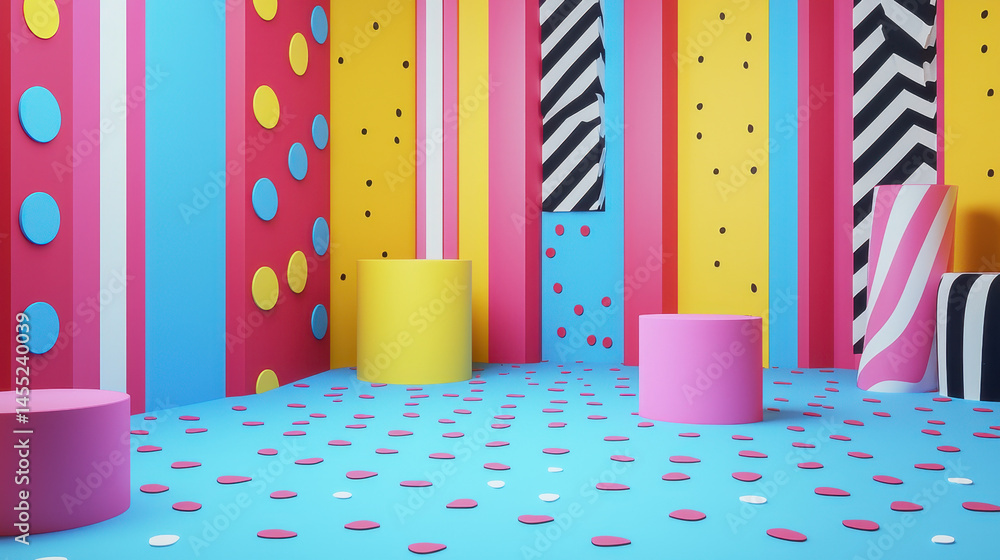 Poster a vibrant 4k 3d background with colorful motifs and a realistic side angle showcases an eye-catching