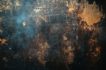 Grunge textured background with scratched copper and blue metallic surface