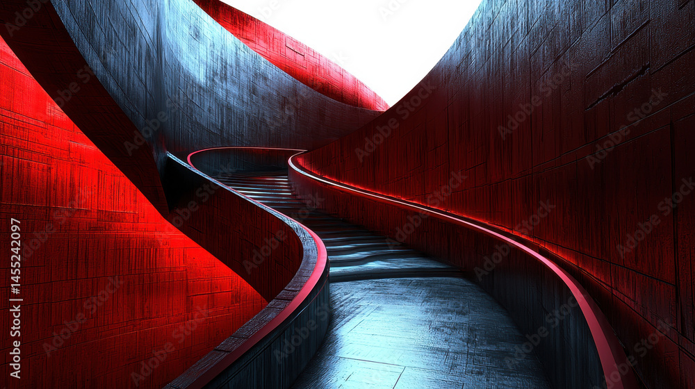 Poster a realistic 4k 3d background featu bold designs and a striking side angle view showing a curving, mo